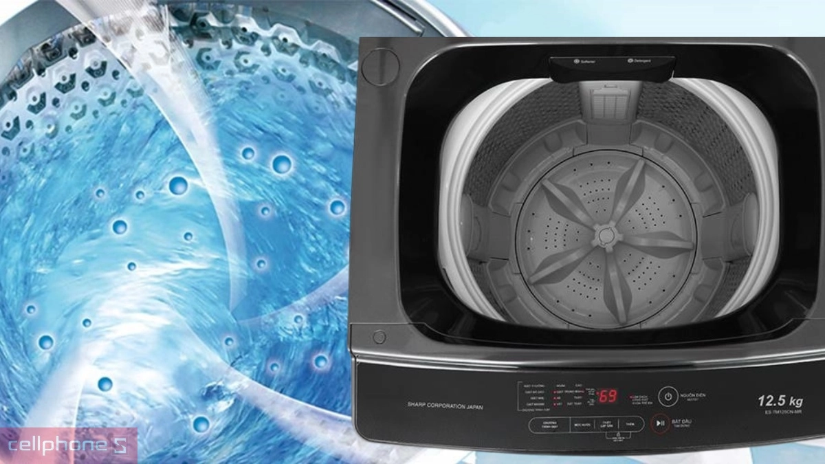 Máy giặt Sharp 12.5kg ES-TM125CN-MR được trang bị hệ thống xoáy nước 3 chiều
