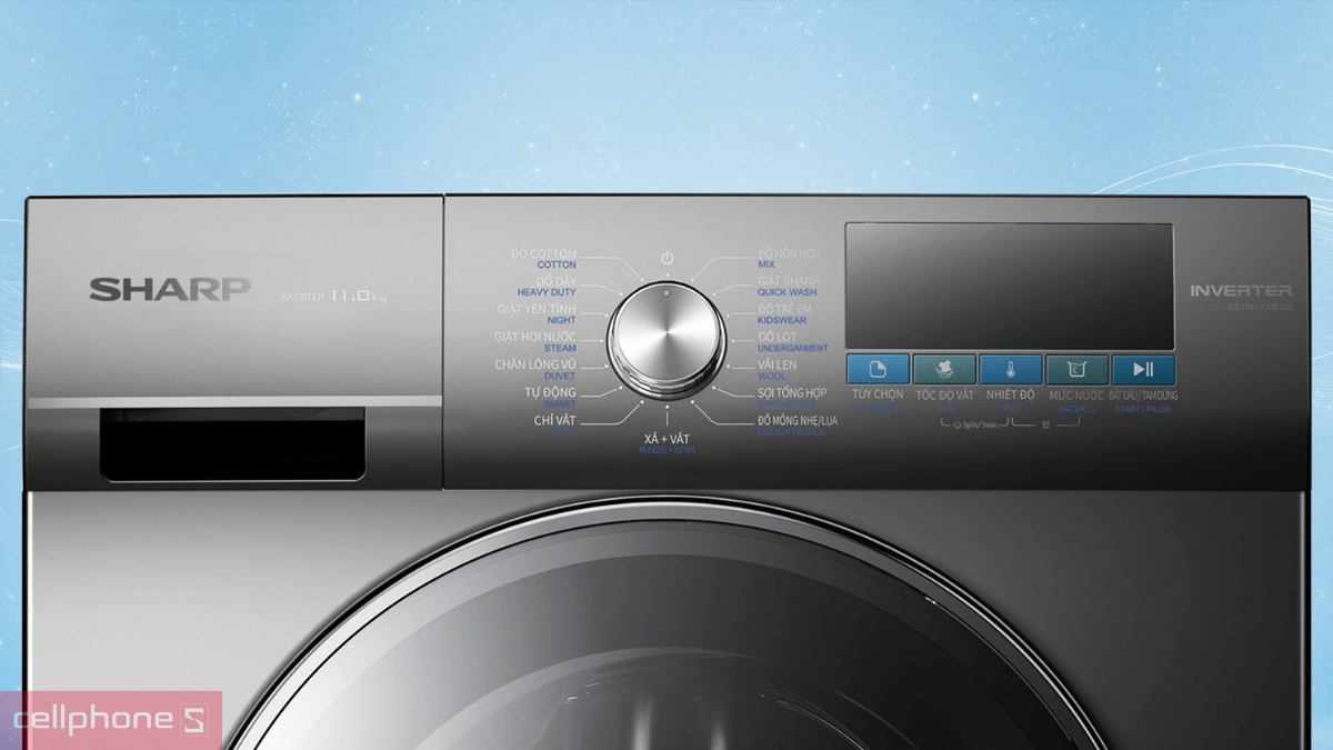 Bảng điều khiển thân thiện, dễ sử dụng của máy giặt Sharp Inverter 11kg (ES-FM110CB-DG)