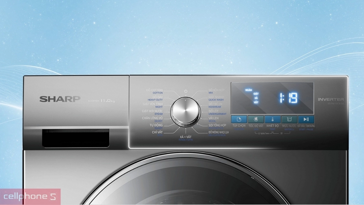 Thiết kế bảng điều khiển máy giặt Sharp Inverter 11kg ES-FM110CB-SB