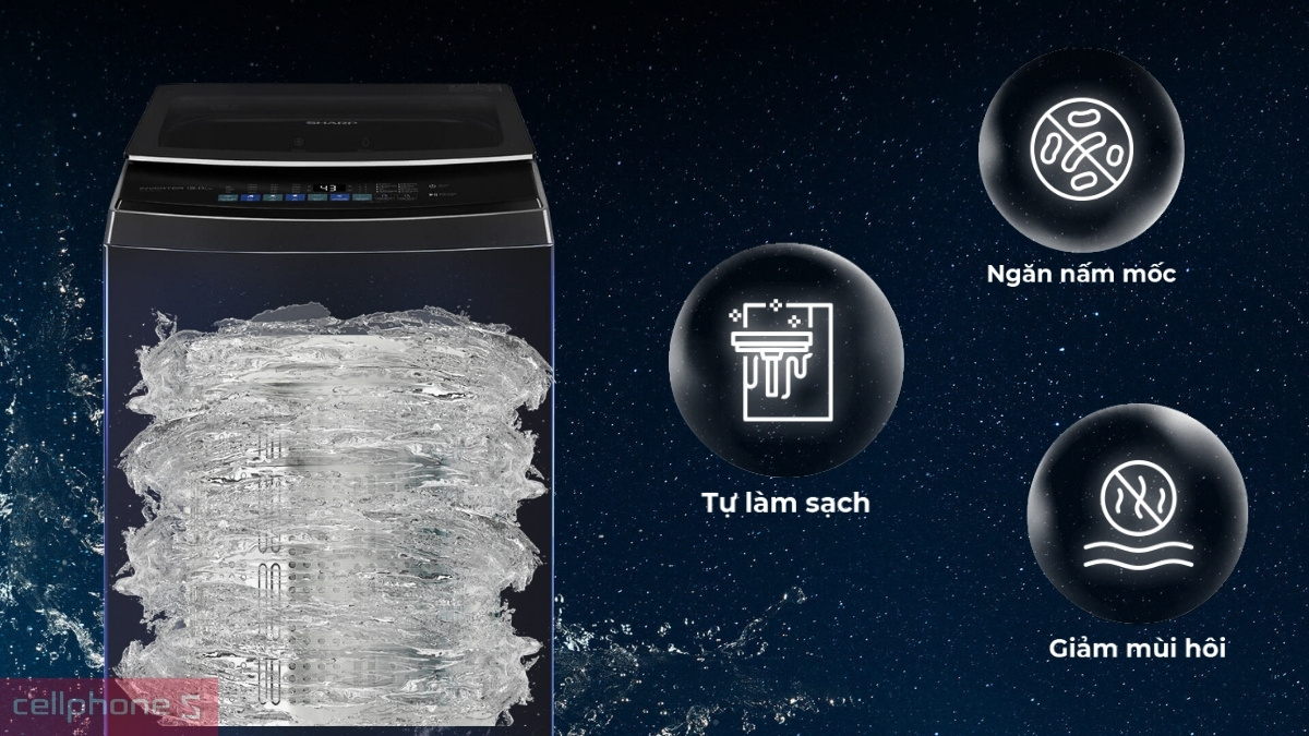 Tính năng thông minh trên máy giặt Sharp Inverter 13kg ES-TM130CD-DS