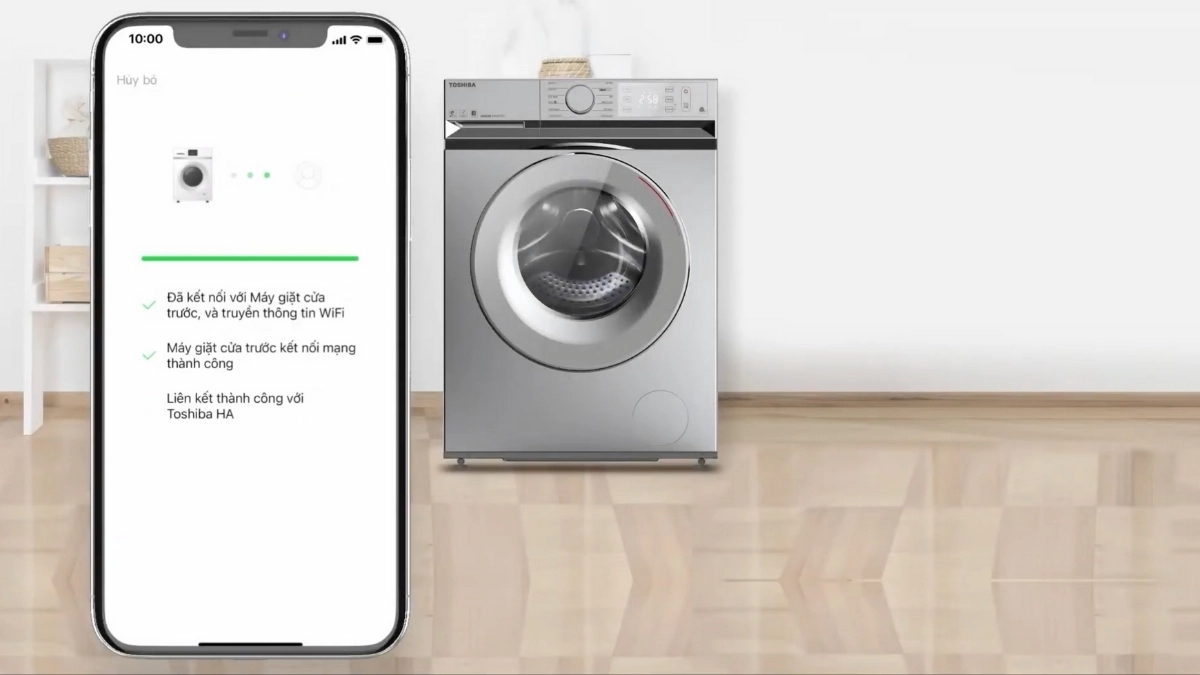 Hướng dẫn kết nối máy giặt sấy Toshiba Inverter giặt 10.5kg - sấy 7kg (TWD-T21BU115UWV(MG)) với điện thoại