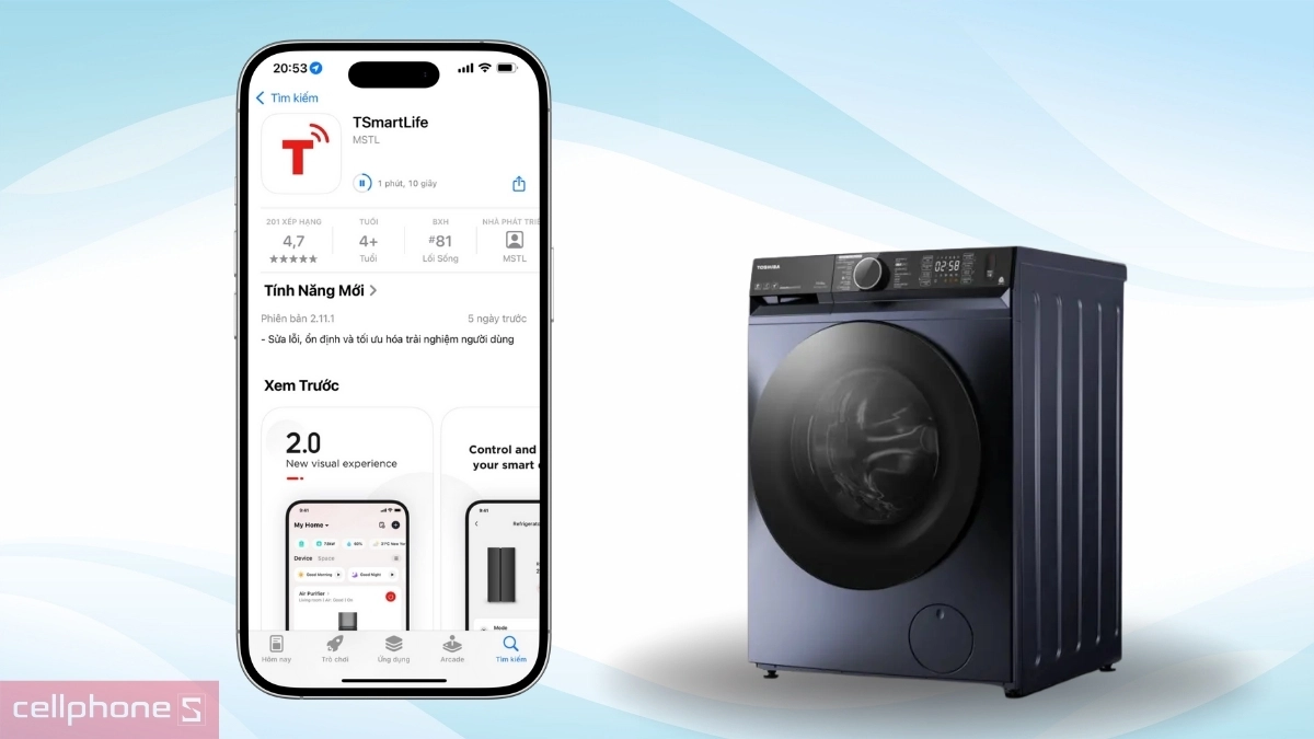 Tải app máy giặt Toshiba Inverter 10kg TW-T23BU110UWV (MG)