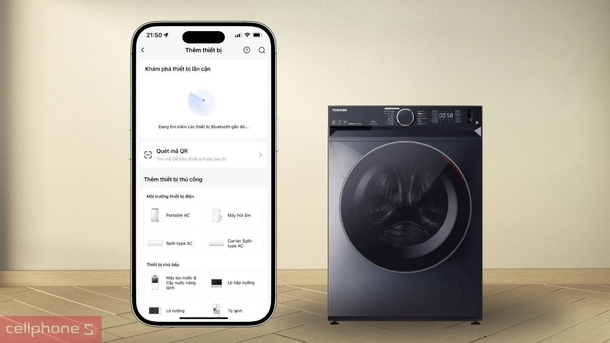 Kết nối máy giặt Toshiba Inverter 9.5kg TW-T23BU105UWV (MG)