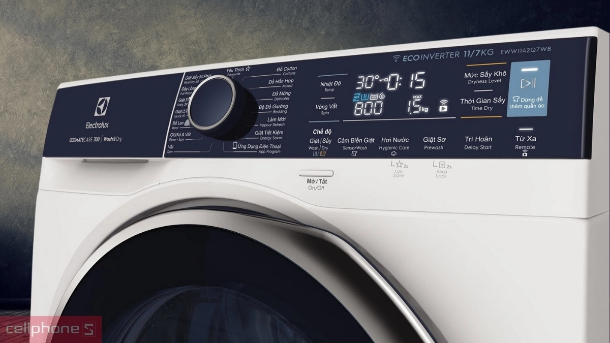 Thiết kế bảng điều khiển máy giặt sấy Electrolux Inverter giặt 11kg - sấy 7kg (EWW1142Q7WB)