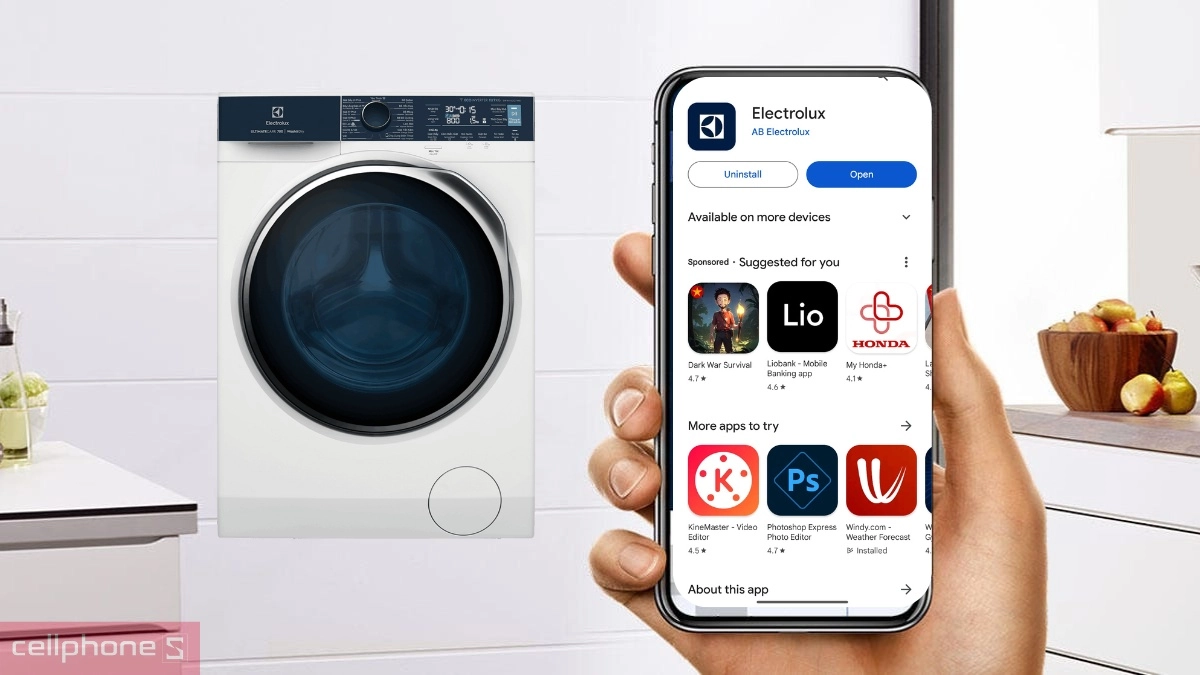 Hướng dẫn tải app kết nối máy giặt sấy Electrolux Inverter giặt 11kg - sấy 7kg (EWW1142Q7WB)