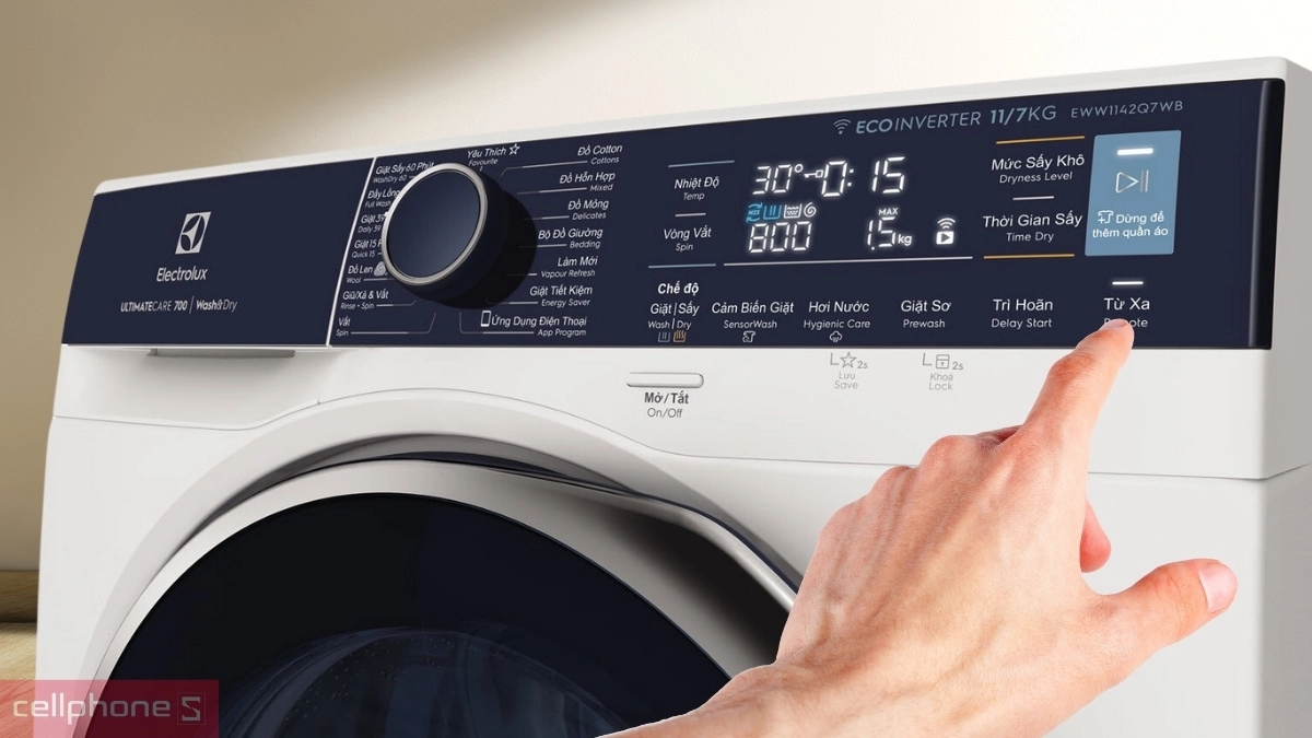 Khởi động máy giặt sấy Electrolux Inverter giặt 11kg - sấy 7kg (EWW1142Q7WB)
