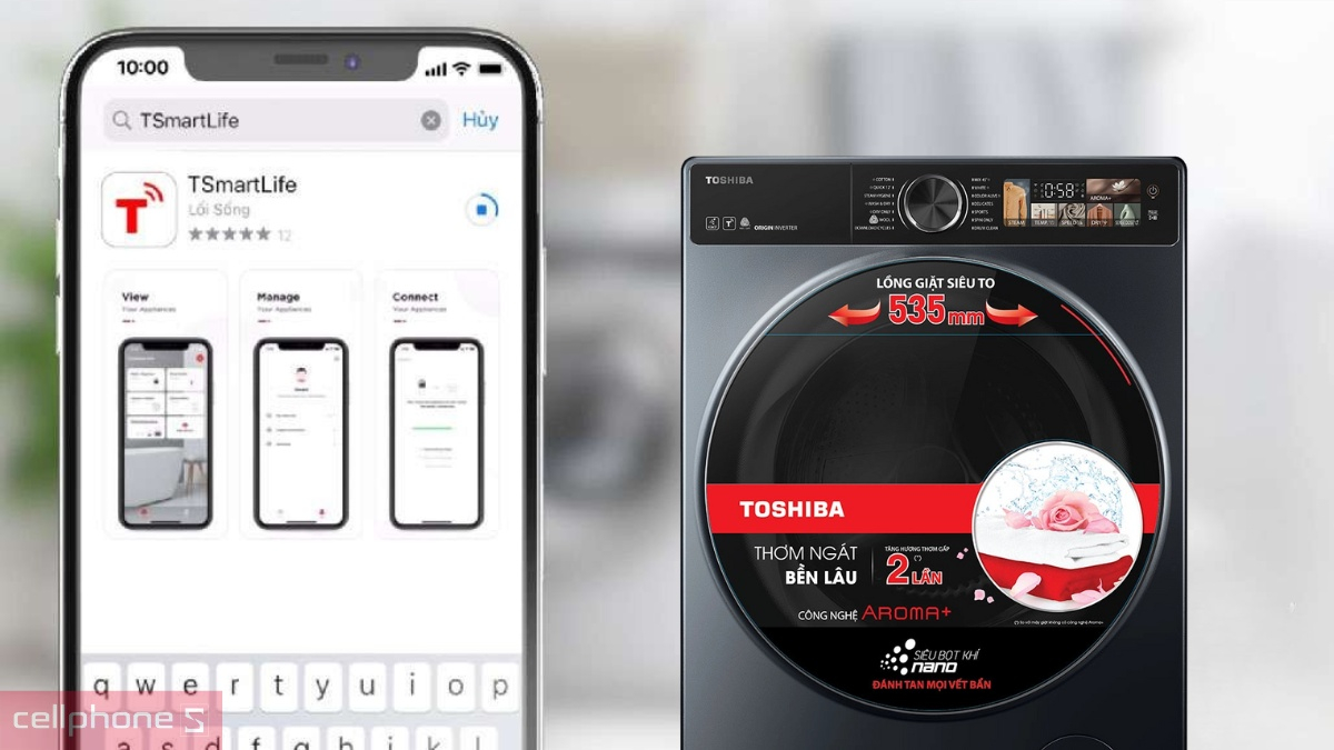 Tải app máy giặt sấy Toshiba Inverter giặt 10.5kg - sấy 7kg (TWD-T25BZU115MWV(MG))