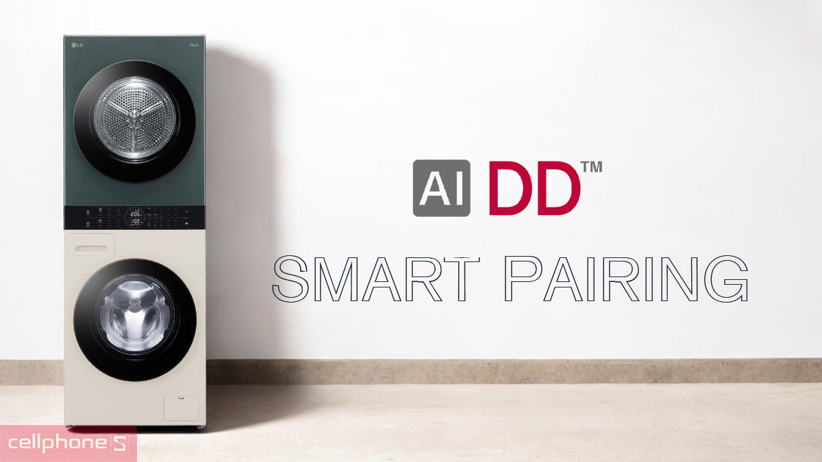 Tích hợp AI DD trên tháp giặt sấy LG giặt 14kg - sấy 10kg Inverter (WT1410NHEG)