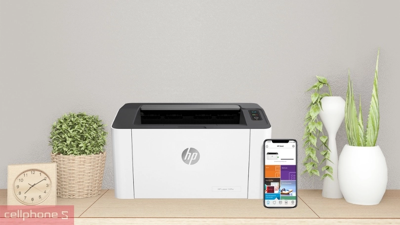 máy in HP 107W dễ dàng kết nối qua cáp USB hoặc wifi