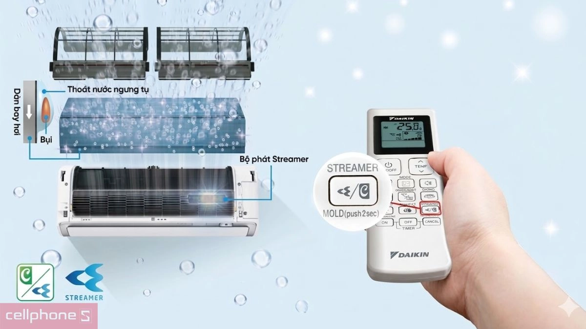 Cơ chế làm lạnh và lọc khí hiện đại của máy lạnh Daikin Inverter 3 HP (FTKF71ZVMV/RKF71ZVMV)