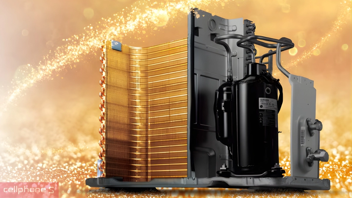 Dàn tản nhiệt của máy lạnh LG Inverter 1 HP IEC09M1 được phủ lớp Gold Fin đặc biệt
