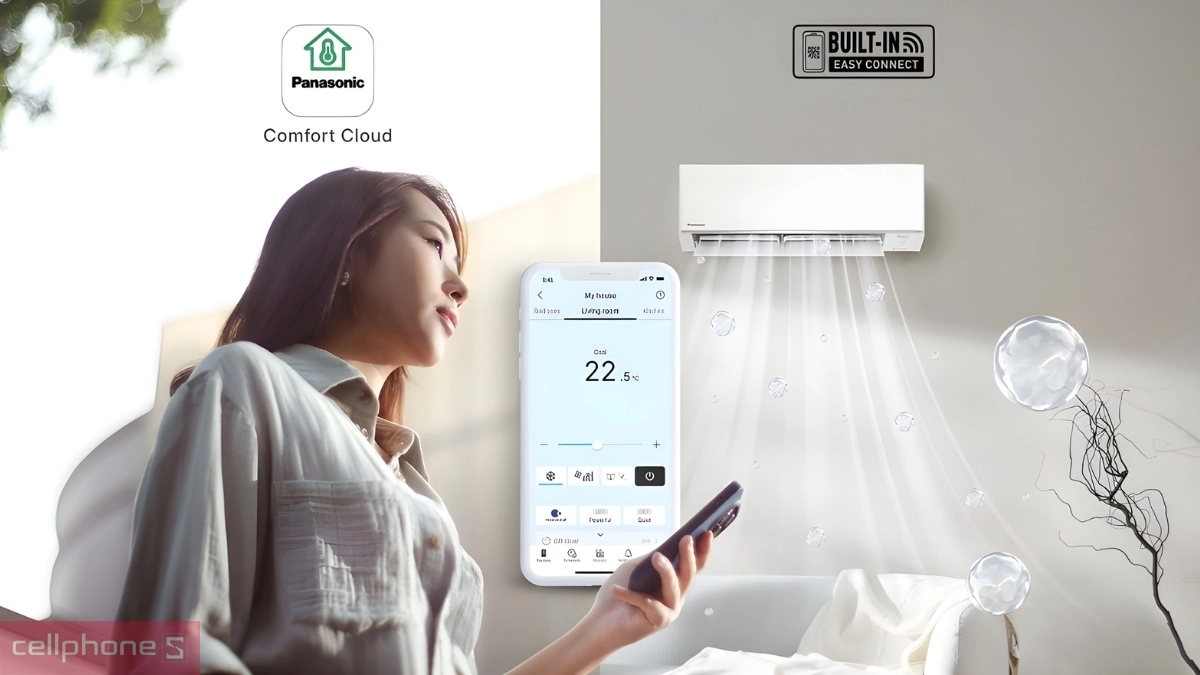 Quản lý từ xa qua app kết nối máy lạnh Panasonic Inverter 1.5 HP CU/CS-RU12CKH-8D
