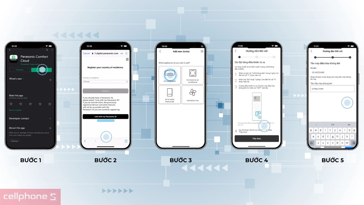 Kết nối app với máy lạnh Panasonic Inverter 1 HP CU CS RU9CKH 8D