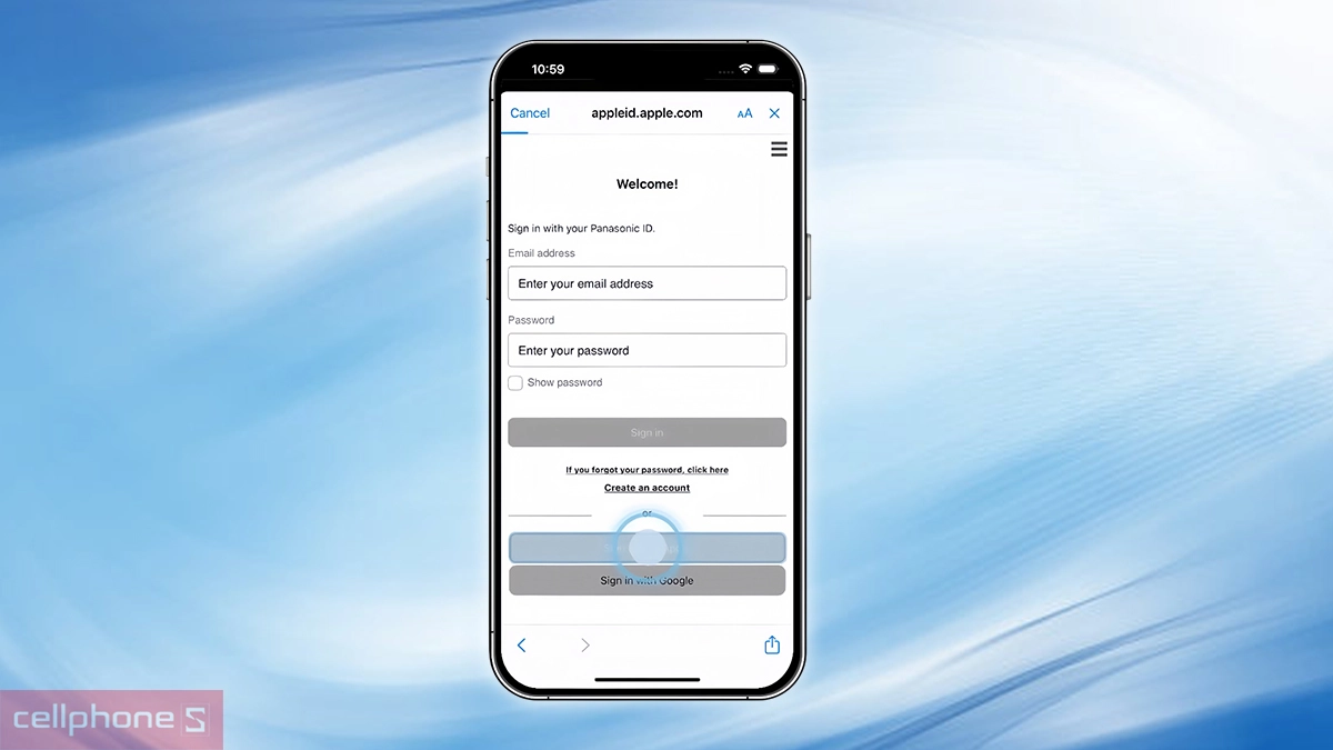 Đăng nhập hoặc tạo tài khoản để sử dụng app với máy lạnh Panasonic Inverter 2 HP CU/CS-YZ18AKH-8