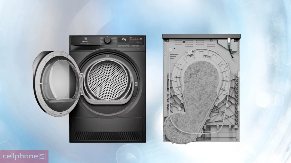 Máy sấy bơm nhiệt Electrolux 9kg (EDH903R7SC) sử dụng cơ chế bơm nhiệt hiện đại