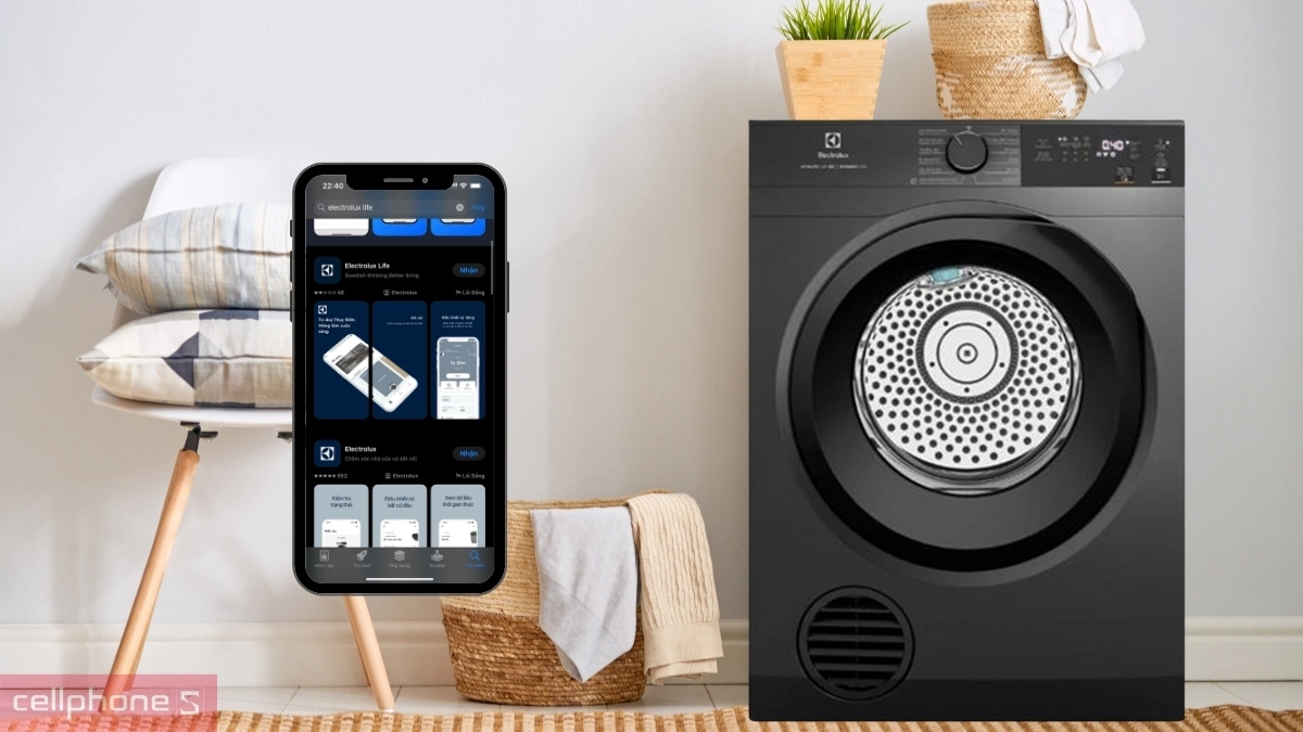 Điều khiển từ xa máy sấy bơm nhiệt Electrolux 9kg (EDH902R9SC) qua app