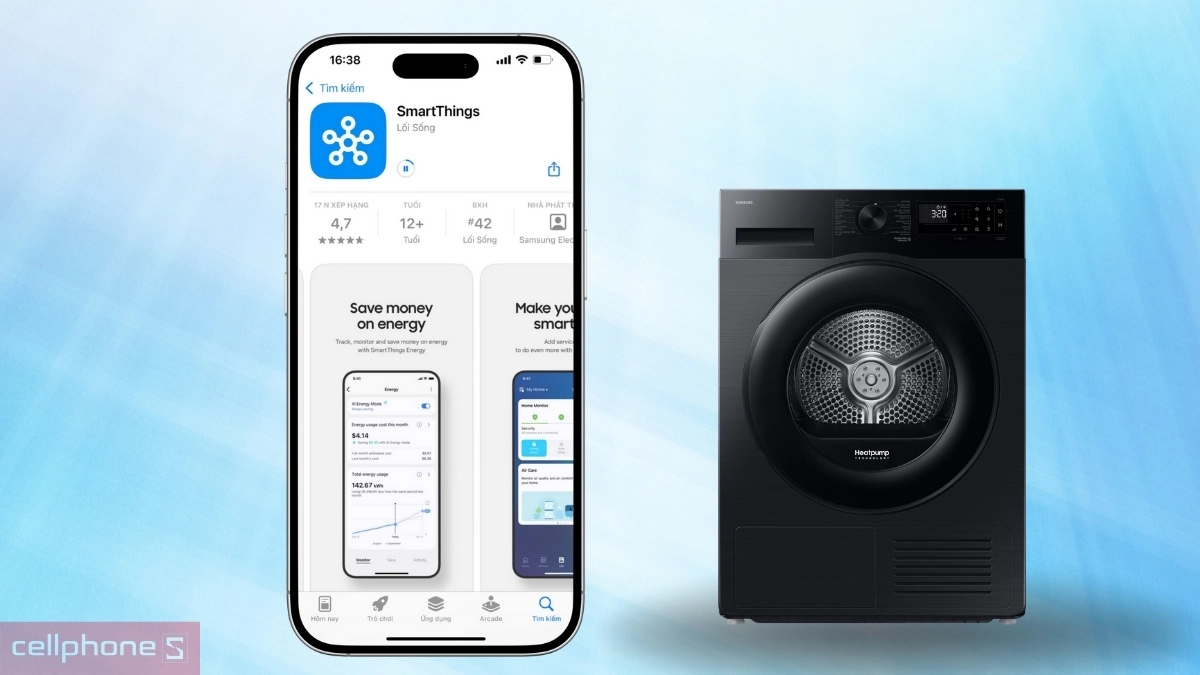 Cài đặt app máy sấy Samsung bơm nhiệt 9kg DV90CGC2A0ABSV