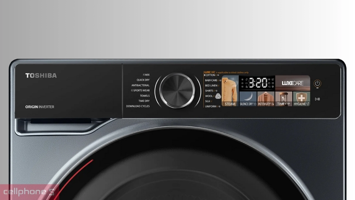 Thiết kế, bảng điều khiển của máy sấy Toshiba bơm nhiệt 10kg (TD-T25BS110HWV(MG))