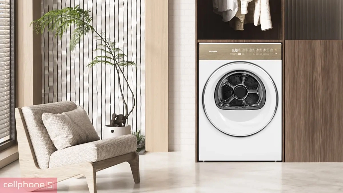 Thiết kế máy sấy Toshiba bơm nhiệt 8kg TD T37BS90HWV WT