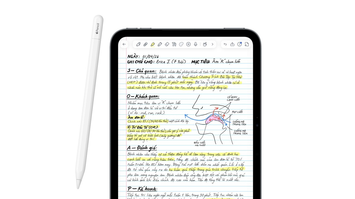 iPad mini 8 hỗ trợ tính năng lướt bút với Apple Pencil Pro, xem trước điểm đặt bút trước khi chạm màn hình