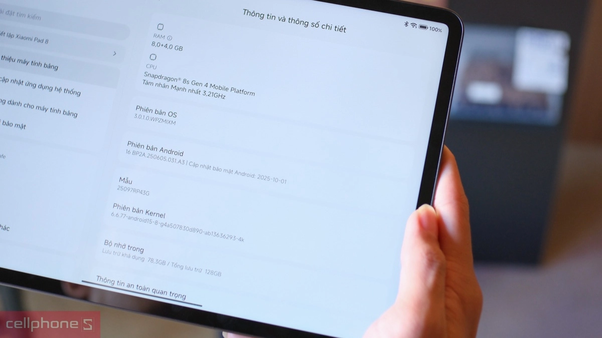 Cấu hình máy tính bảng Xiaomi Pad 8