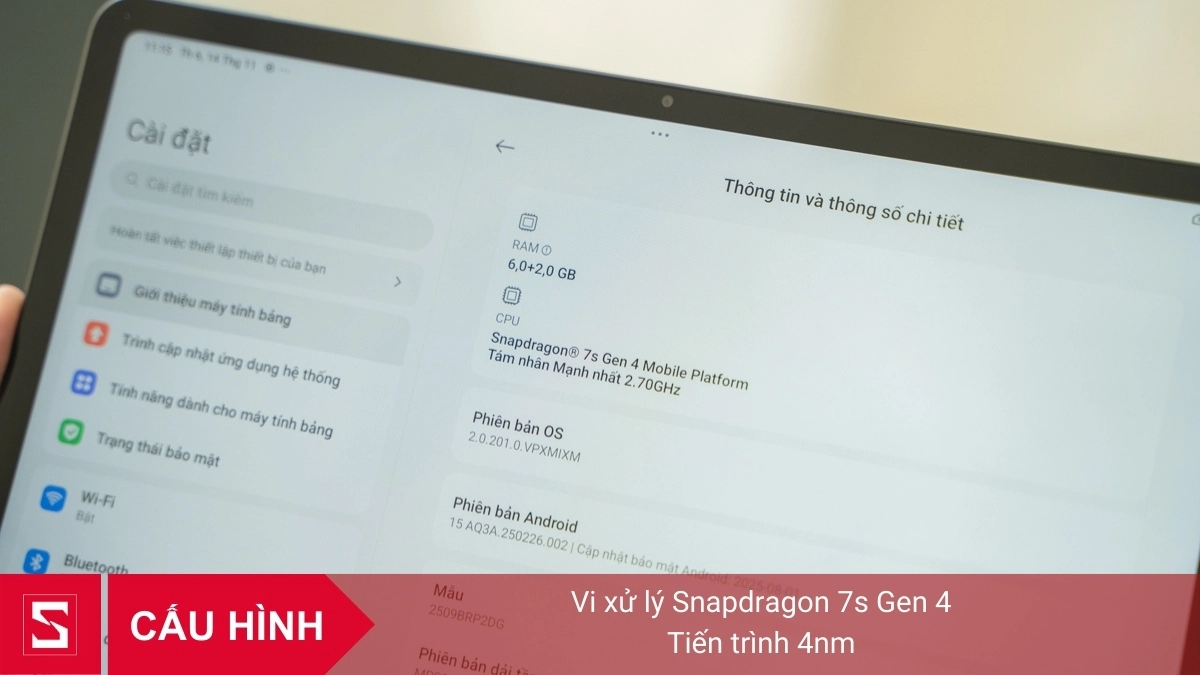 Máy tính bảng Xiaomi Redmi Pad 2 Pro được trang bị bộ vi xử lý Snapdragon 7s Gen 4