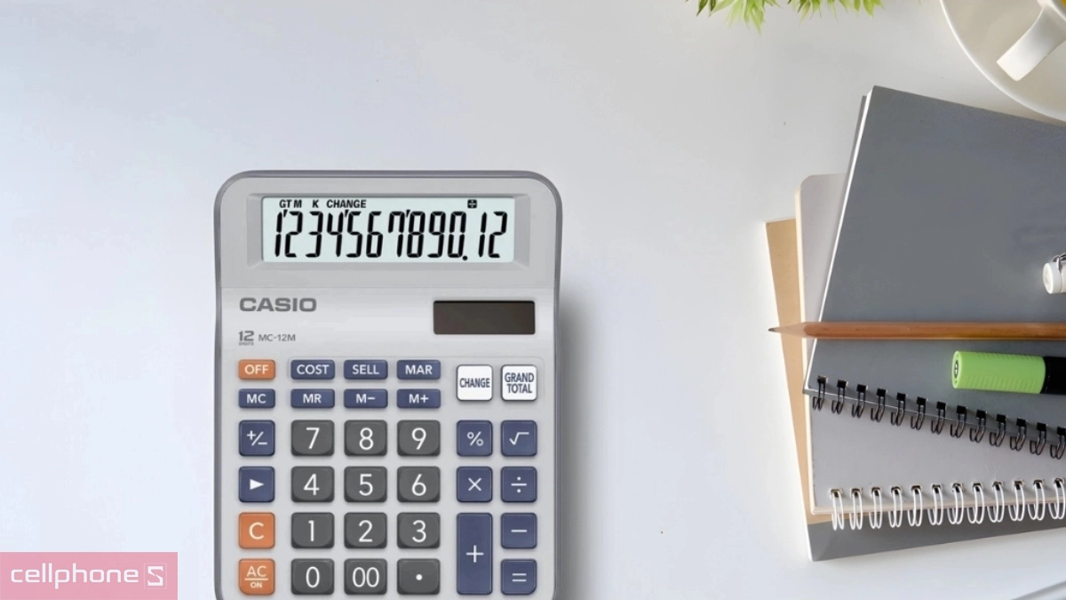 Máy tính cầm tay Casio MC-12M hỗ trợ cộng tổng chi phí hàng ngày