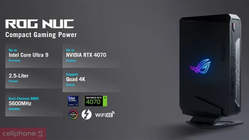 Thiết kế máy tính PC Mini ASUS ROG NUC 14TH Scorpion Canyon U9 32GB