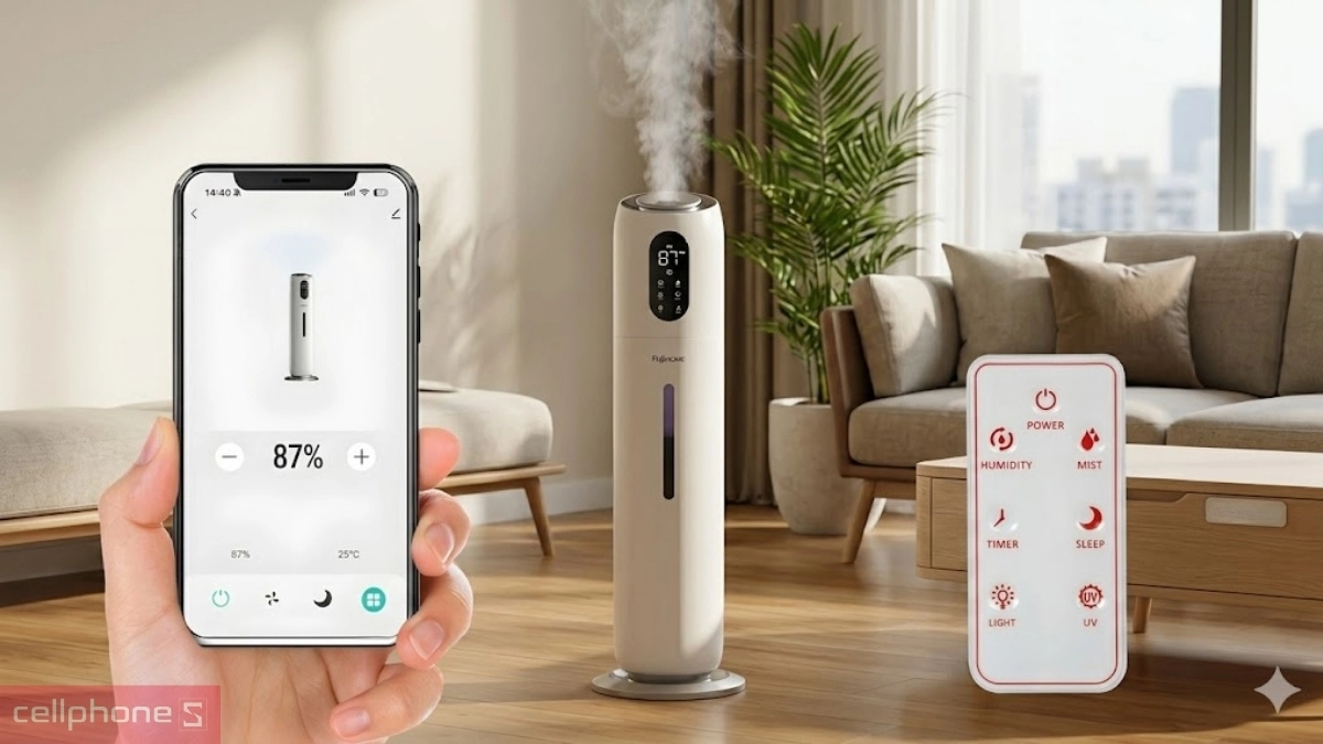 máy tạo ẩm xông tinh dầu khử khuẩn UV FujiHome HM10UV-WIFI kết nối với app điện thoại