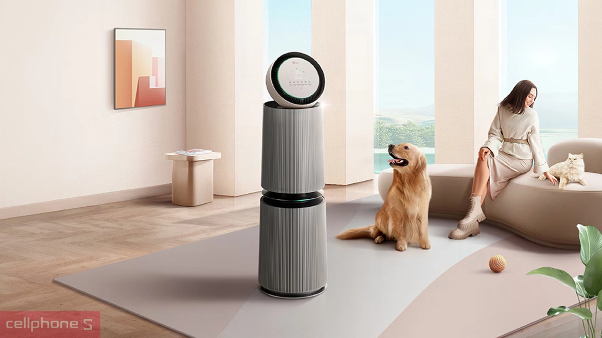 Máy lọc không khí LG với thiết kế hiện đại và công nghệ lọc không khí 360 độ