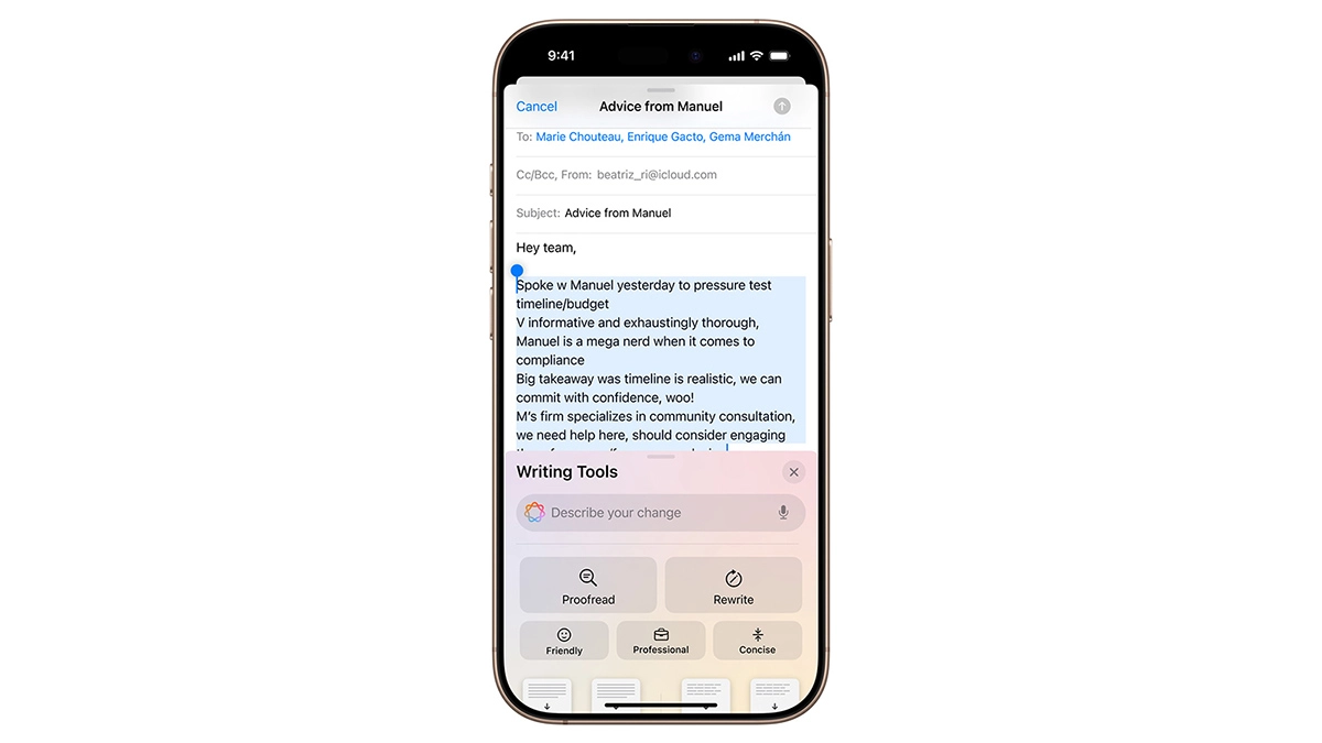 Công cụ AI viết trên iPhone 16 thường