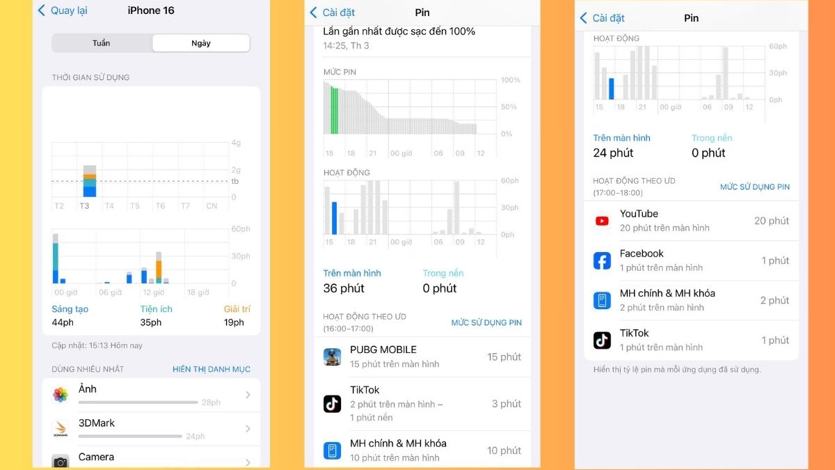 Kết quả khi test pin trên iPhone 16 thường