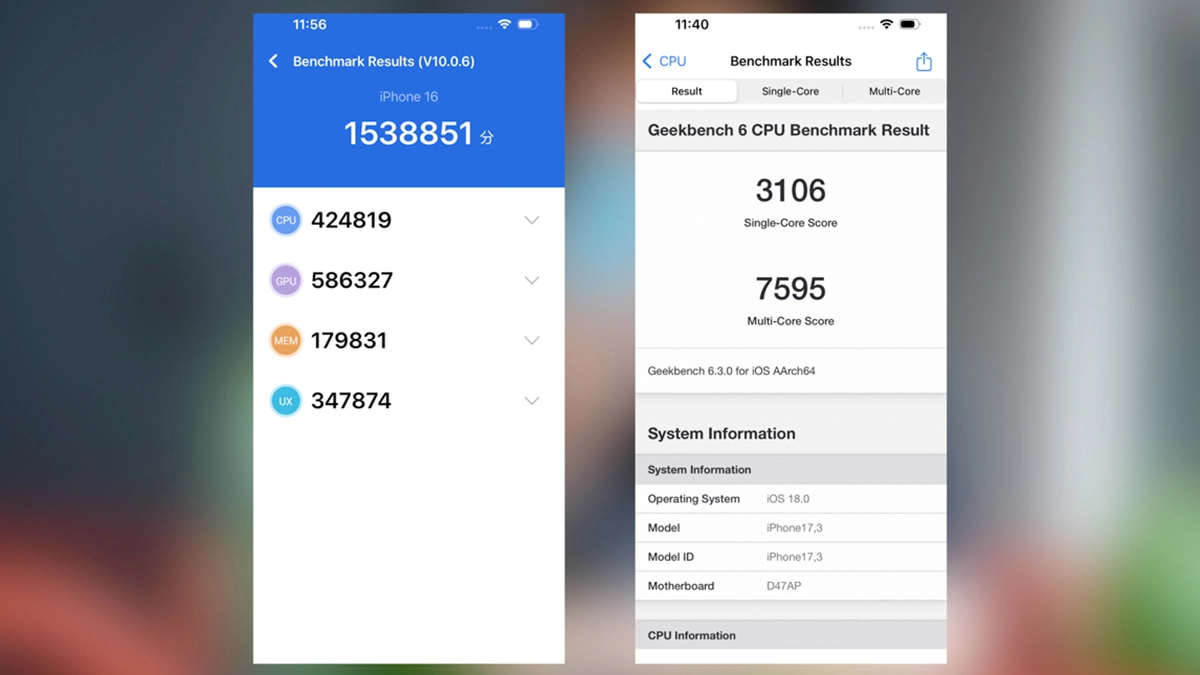 Điểm test hiệu năng thực tế trên iPhone 16 thường