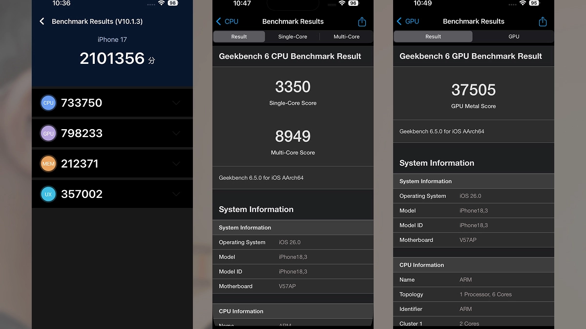 Điểm số benchmark iPhone 17