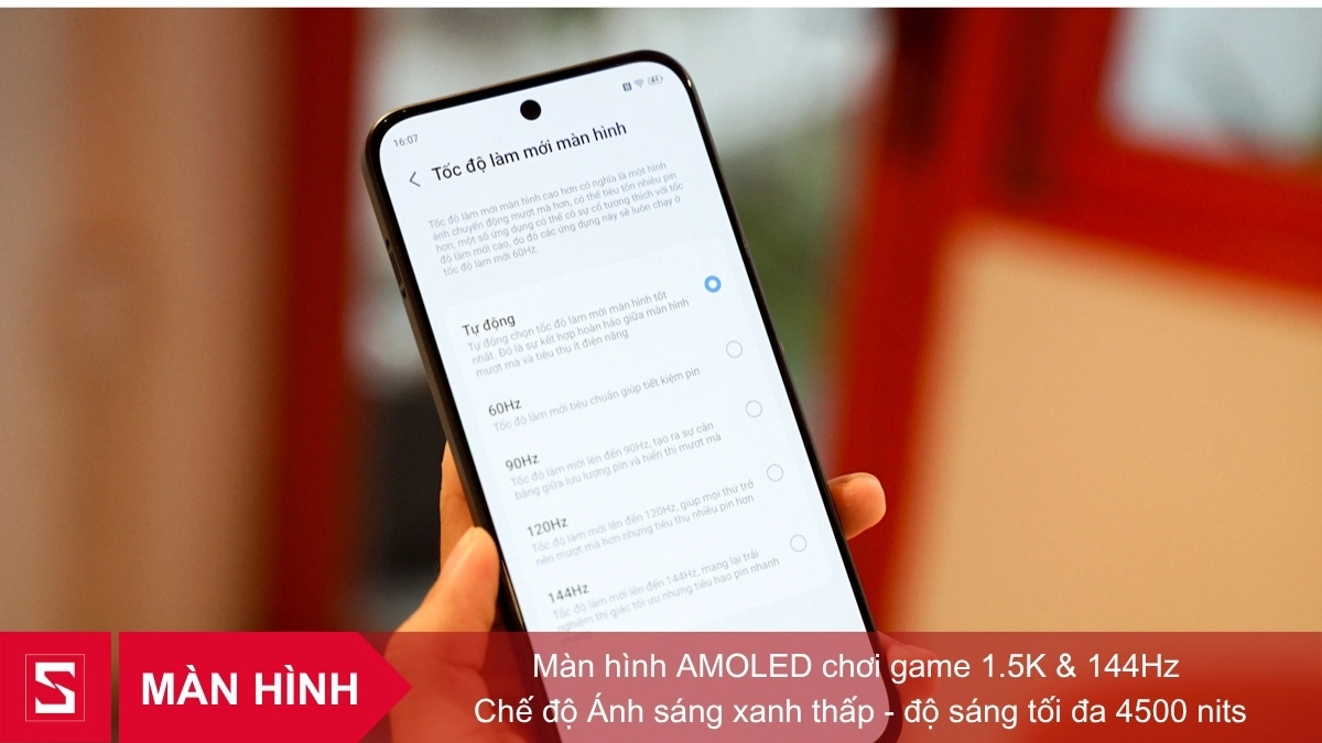 Tấm nền AMOLED 1.5K tốc độ quét 144Hz