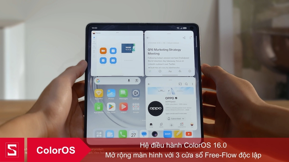 OPPO Find N6 chạy đa nhiệm nhiều ứng dụng cùng lúc trên màn hình trong lớn