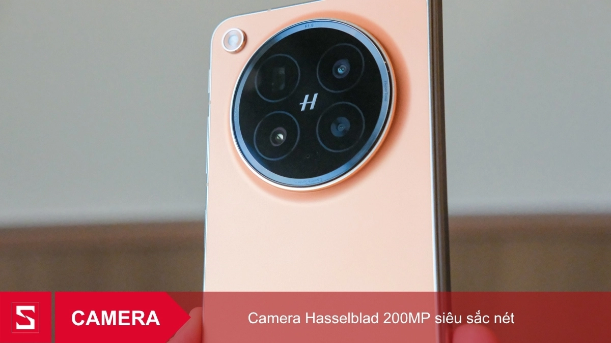 Cụm camera Hasselblad 200MP trên mặt lưng OPPO Find N6 màu cam