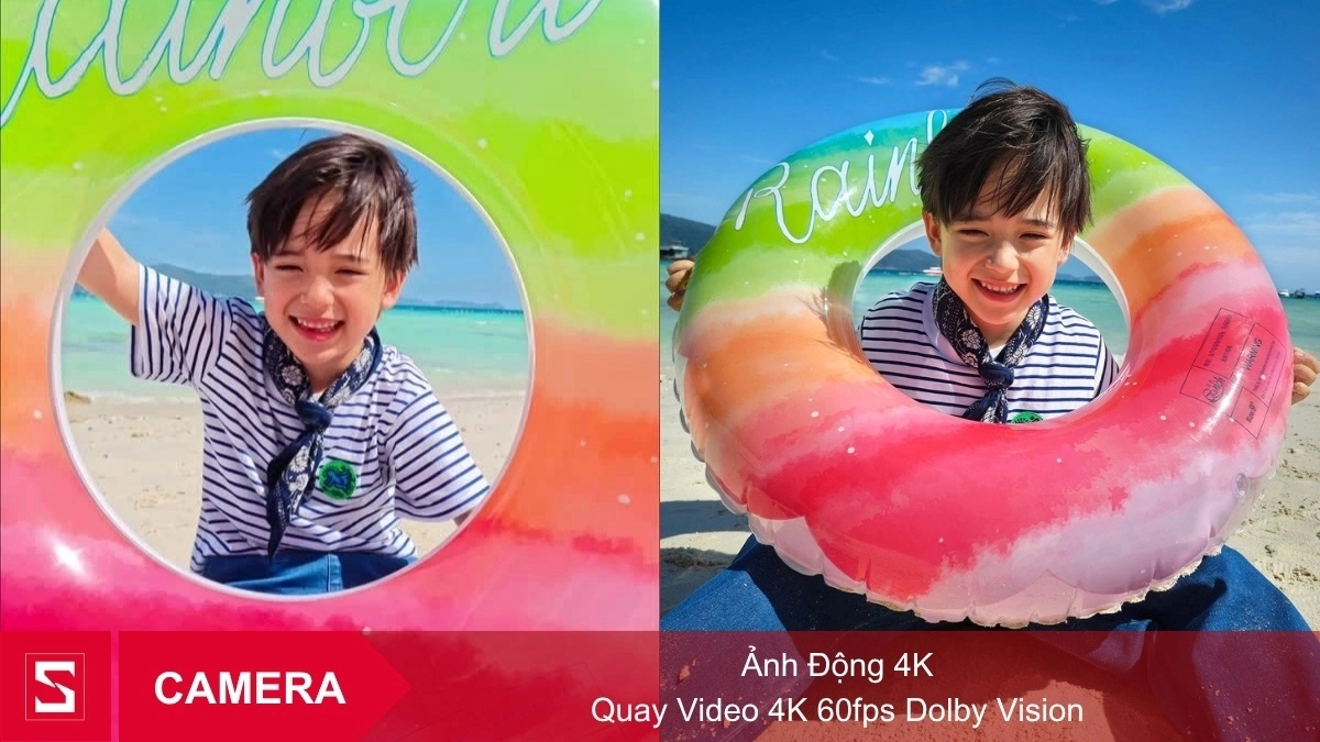 Ảnh động 4K chụp trẻ em ở bãi biển với màu sắc sống động từ camera OPPO Find N6