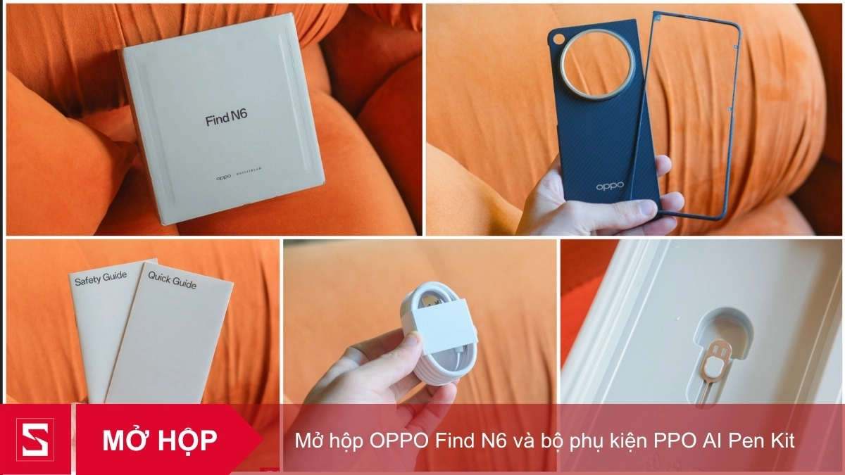 Mở hộp OPPO Find N6 đi kèm ốp lưng và cáp sạc đi kèm
