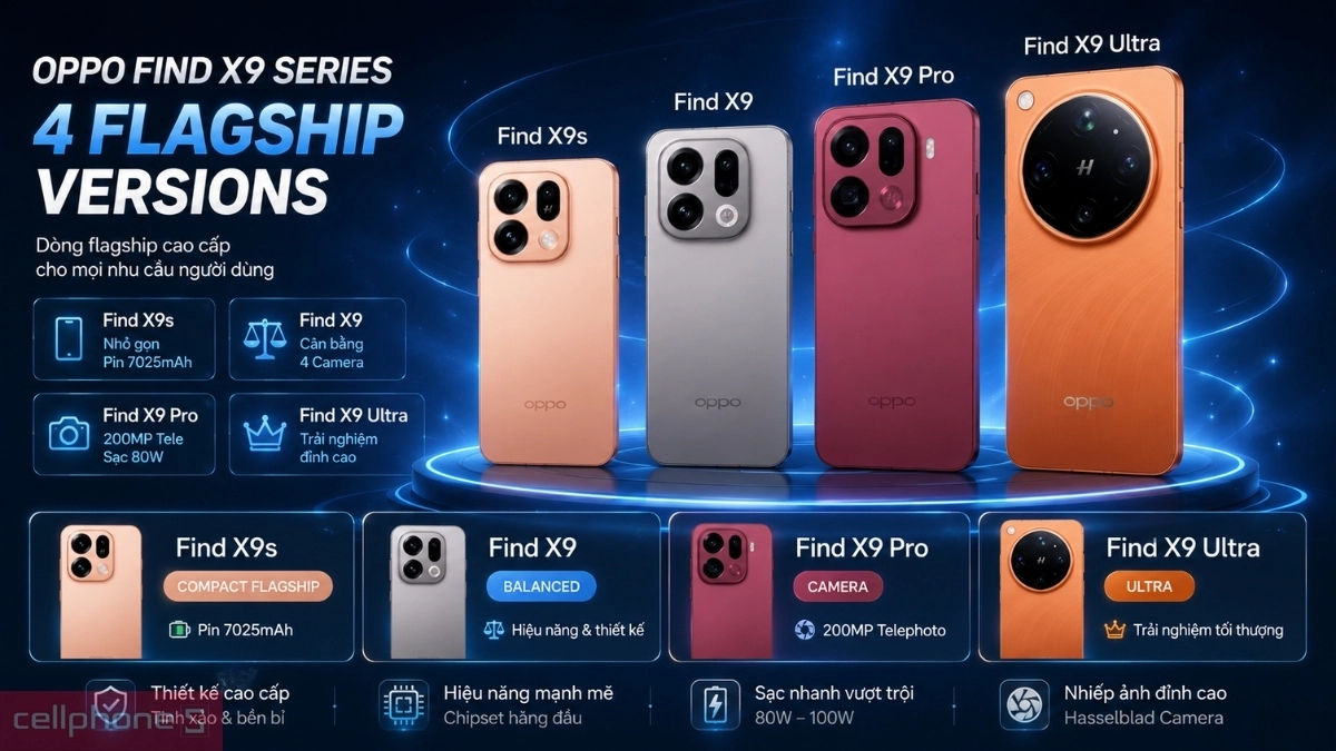 Bảng so sánh OPPO Find X9s với các phiên bản Find X9 series