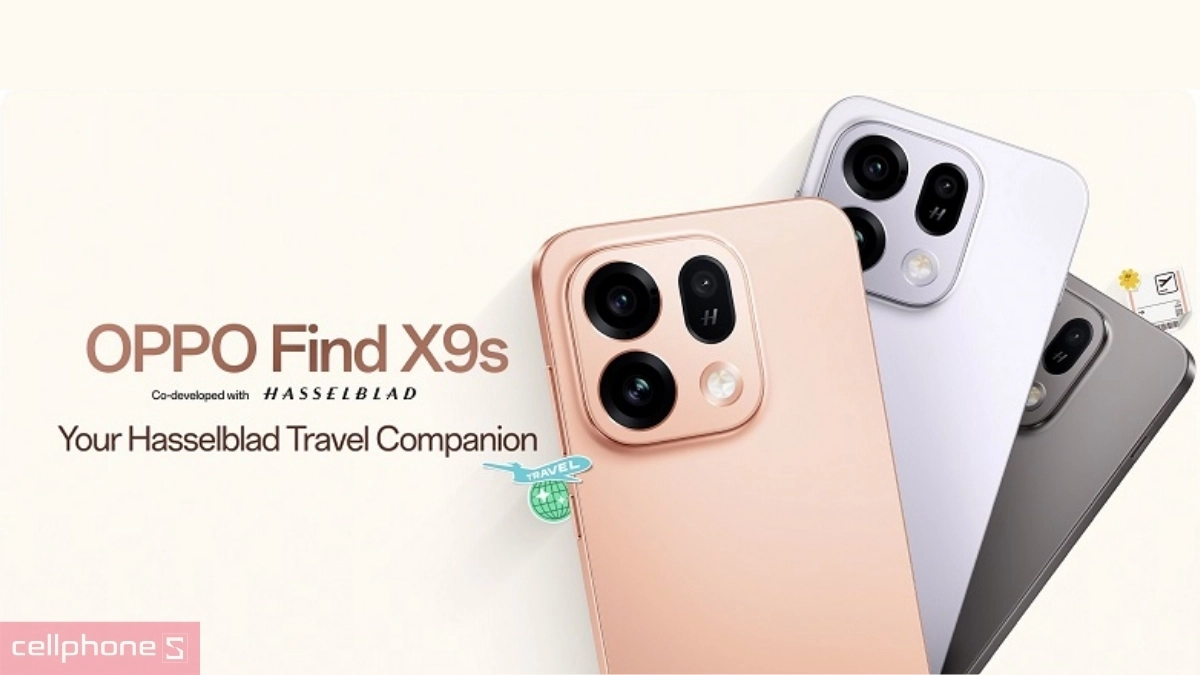 OPPO Find X9s mang đến ba phiên bản màu sắc thời thượng cam nhạt, tím nhạt và xám