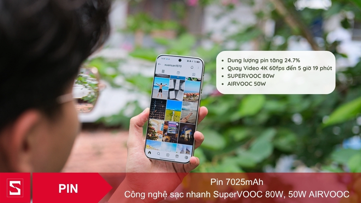 Dung lượng pin OPPO Find X9 đạt 7025mAh, hỗ trợ siêu sạc nhanh superVOOC 80W  cho phép sử dụng thoải mái cả ngày dài