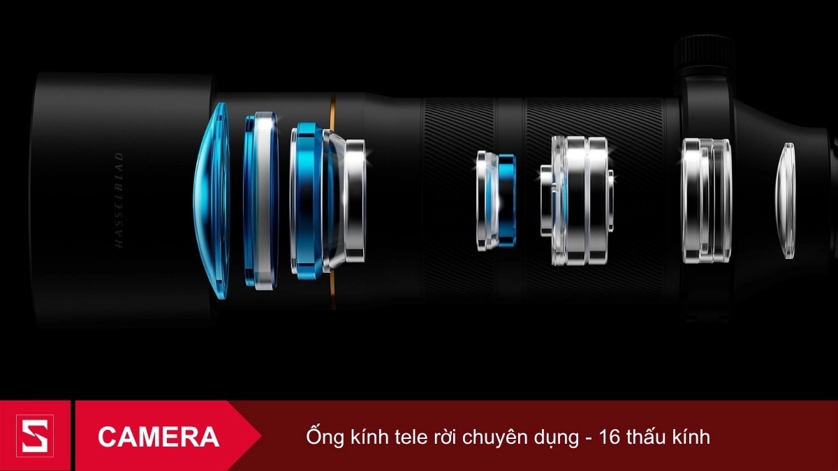 OPPO Find X9 Ultra được trang bị thêm ống kính tele rời chuyên dụng với hệ thống 16 thấu kính thủy tinh