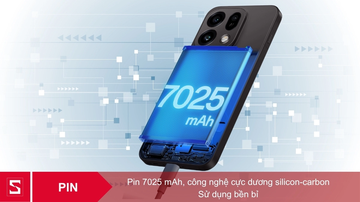 Viên pin dung lượng lớn 7025 mAh công nghệ Silicon-Carbon trên OPPO Find X9s