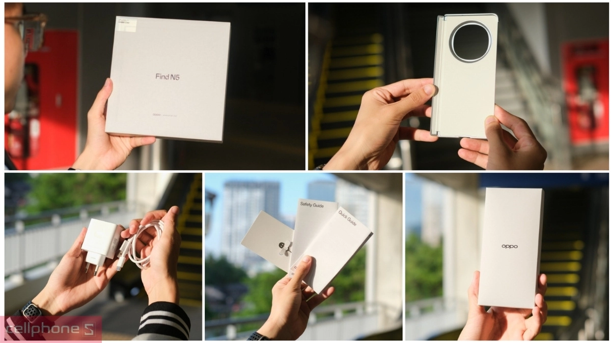 Đập hộp OPPO Find N5 chính hãng cùng củ sạc SUPERVOOC 80W, cáp và sách hướng dẫn đi kèm