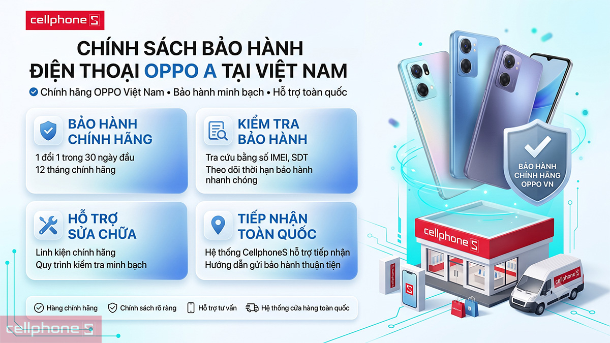 Chính sách bảo hành điện thoại OPPO A tại Việt Nam