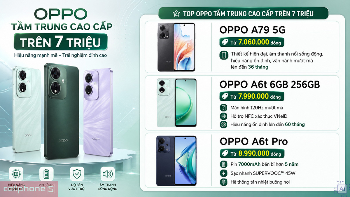 Một số mẫu OPPO A thuộc phân khúc tầm trung