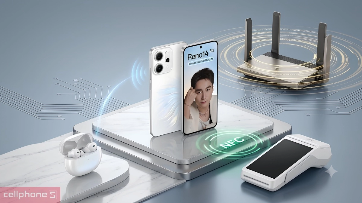 OPPO Reno14 5G hỗ trợ Bluetooth 5.4 Wi-Fi 6 và NFC tiện lợi