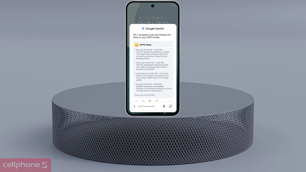 OPPO Reno14 tích hợp trợ lý ảo AI Google Gemini, người dùng dễ dàng trò chuyện, đặt câu hỏi hoặc yêu cầu trợ giúp bằng giọng nói