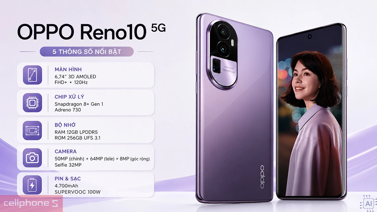 OPPO Reno10 Pro Plus+ sở hữu màn hình AMOLED 120Hz và camera tele 64MP